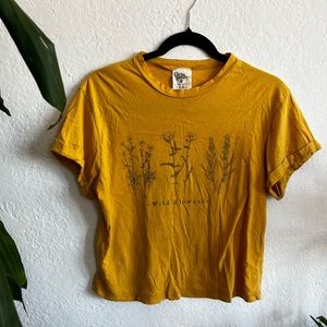 Mustard Cropped Flower Baby Tee